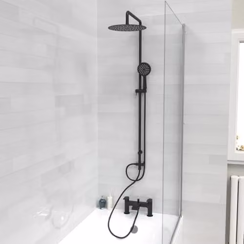 Nes Home Round Shower Riser Rail Kit with Mixer Tap and Handset in Matte Black