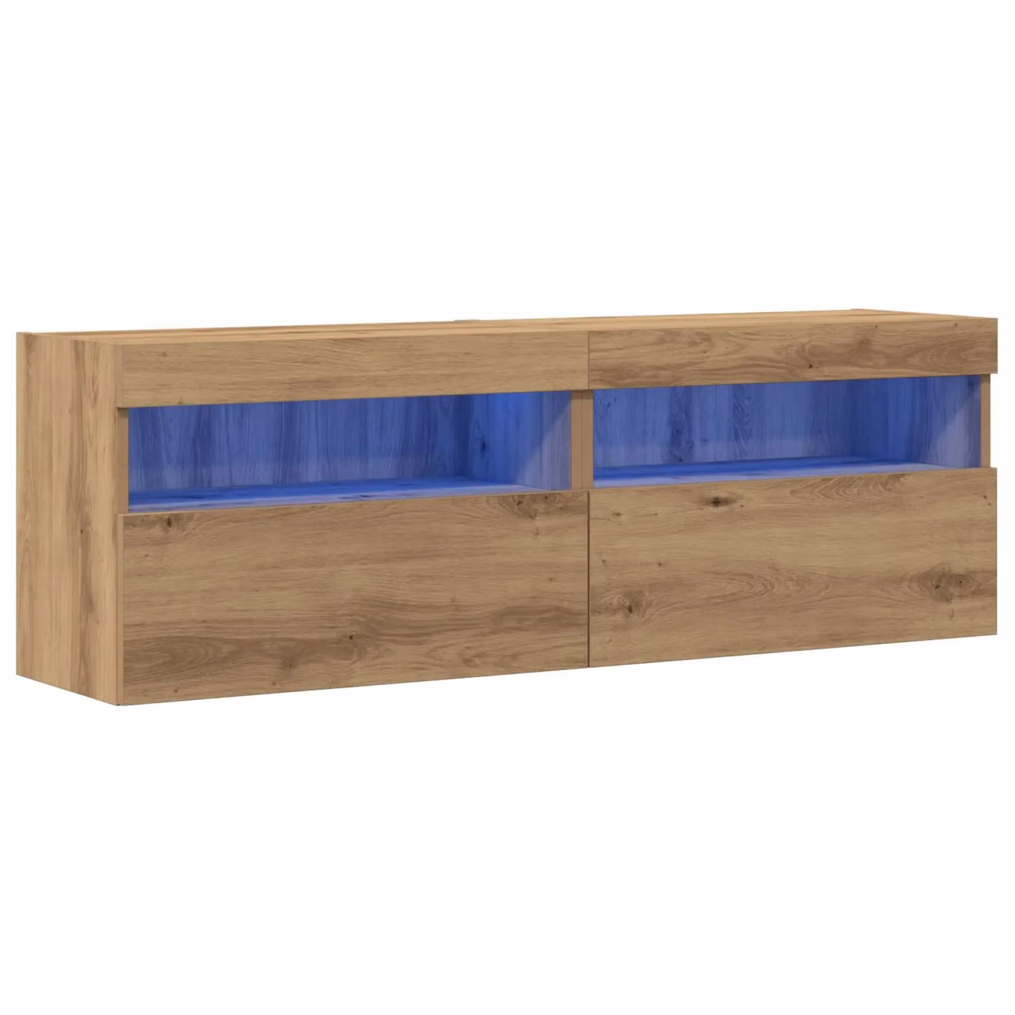 Berkfield Home Set of 2 Wall Mounted TV Cabinets with LED Lighting in Artisan Oak Brown, W/D/H: 60 x 30 x 40 cm – 2