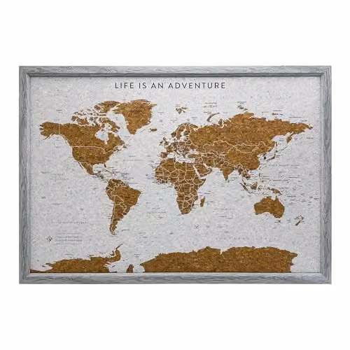 Splosh Grey Framed Travel Map Cork Board with 100 Pins – 1