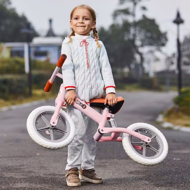 HOMCOM Pink Kid Balance Bike with Adjustable Seat