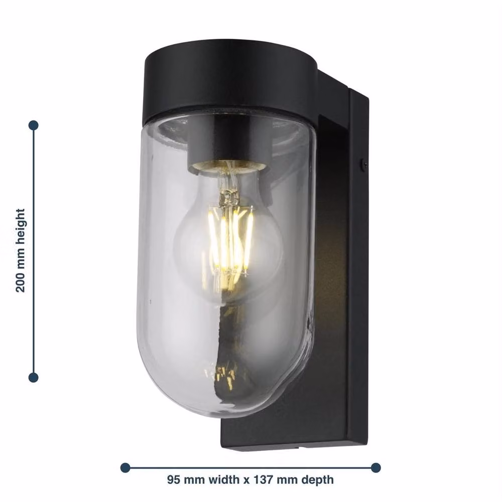 EONLION Modern Black Outdoor Wall Light with Transparent Glass, IP44 Rated for Garden and Terrace – 2