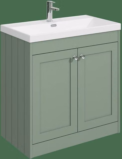 Balterley 800mm Floor Standing 2 Door Bathroom Unit and Thin Edge Basin with 1 Tap Hole in Matt Green