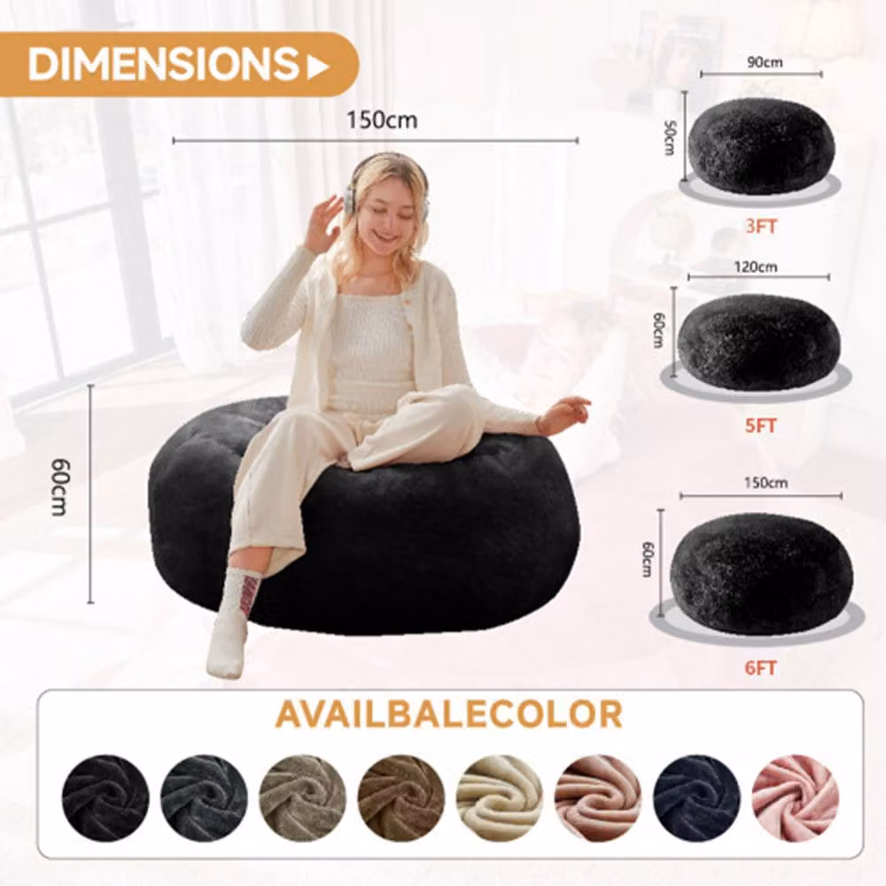 Direct Wicker Large 6-Foot Bean Bag Sofa Chair and Soft Reading Lounger for Adults in Black – 2