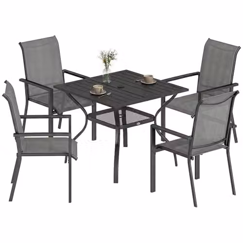 Outsunny 5 Piece Garden Dining Set for 4 with Parasol Hole, Dark Grey
