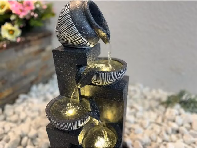 Tranquillity Water Features Compact Nebula Contemporary Solar Cascade Water Feature in Grey Resin