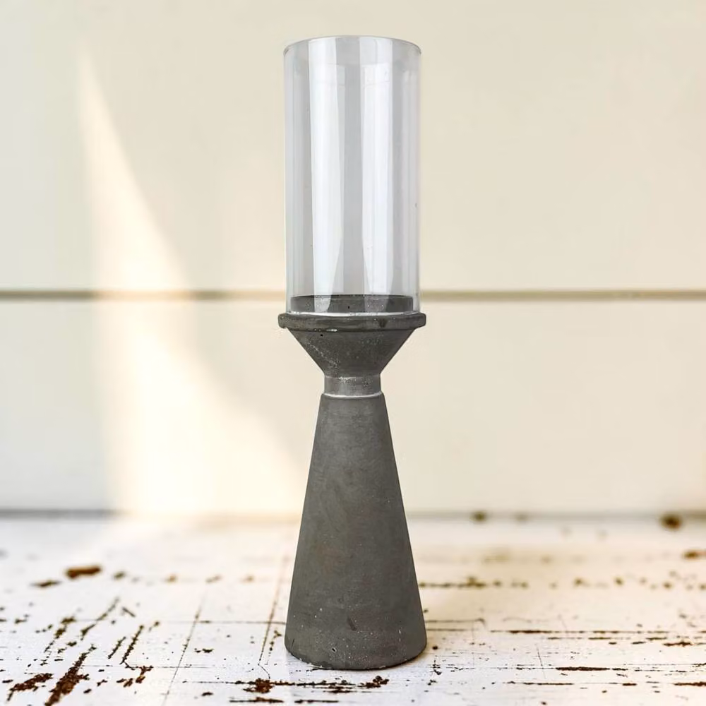 Four Candle Concrete Taper Candle Holder with Glass Shade in Grey – 2