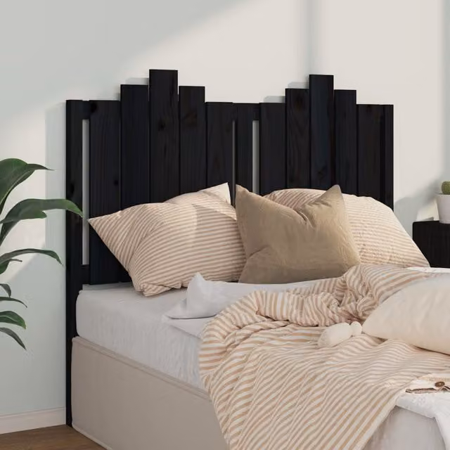 Berkfield Home Black Solid Pine Wood Bed Headboard W/D/H: 126 x 4 x 110 cm