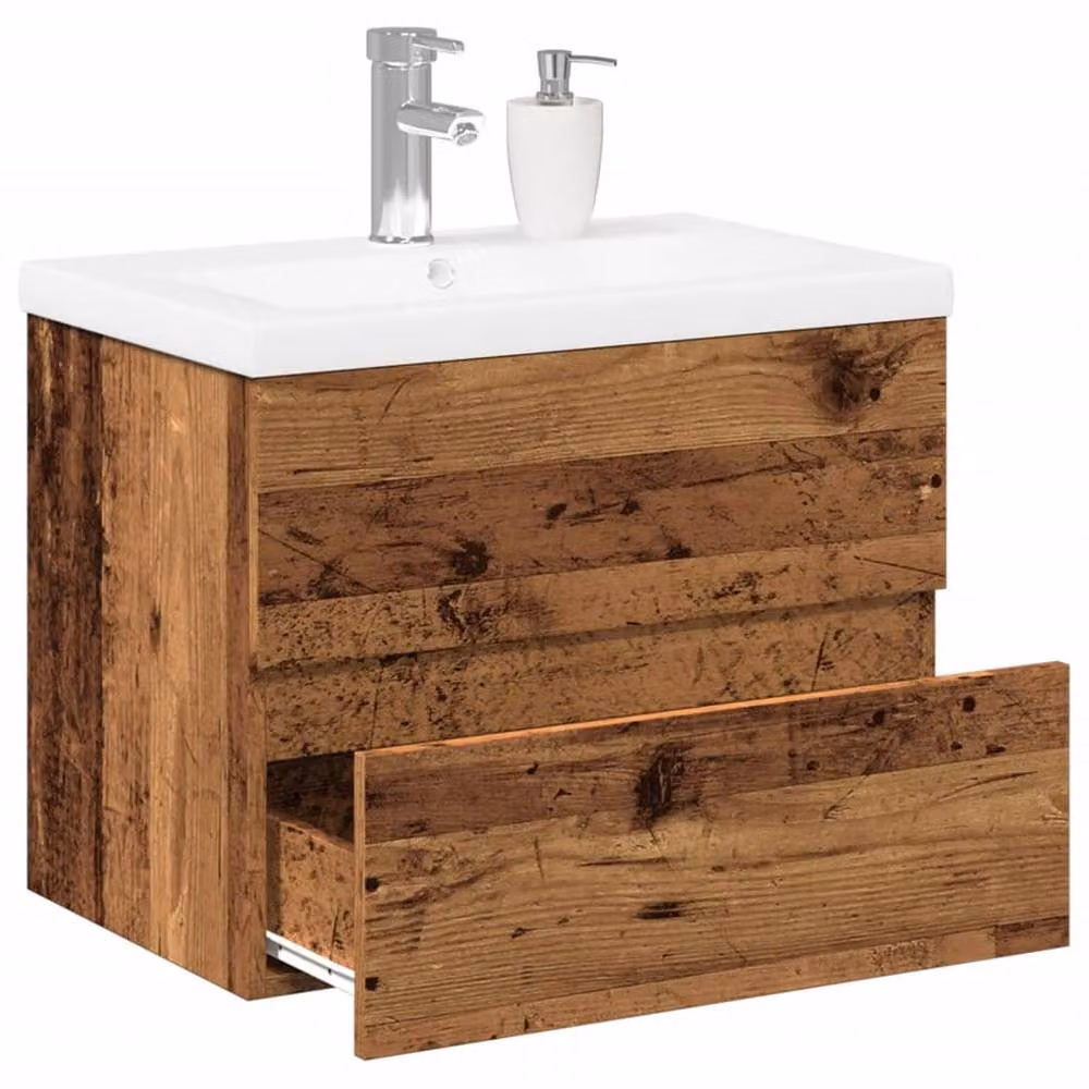Berkfield Home Sink Cabinet with Built-in Basin in Brown Old Wood W: 61 cm, D: 38.5 cm, H: 49 cm – 2