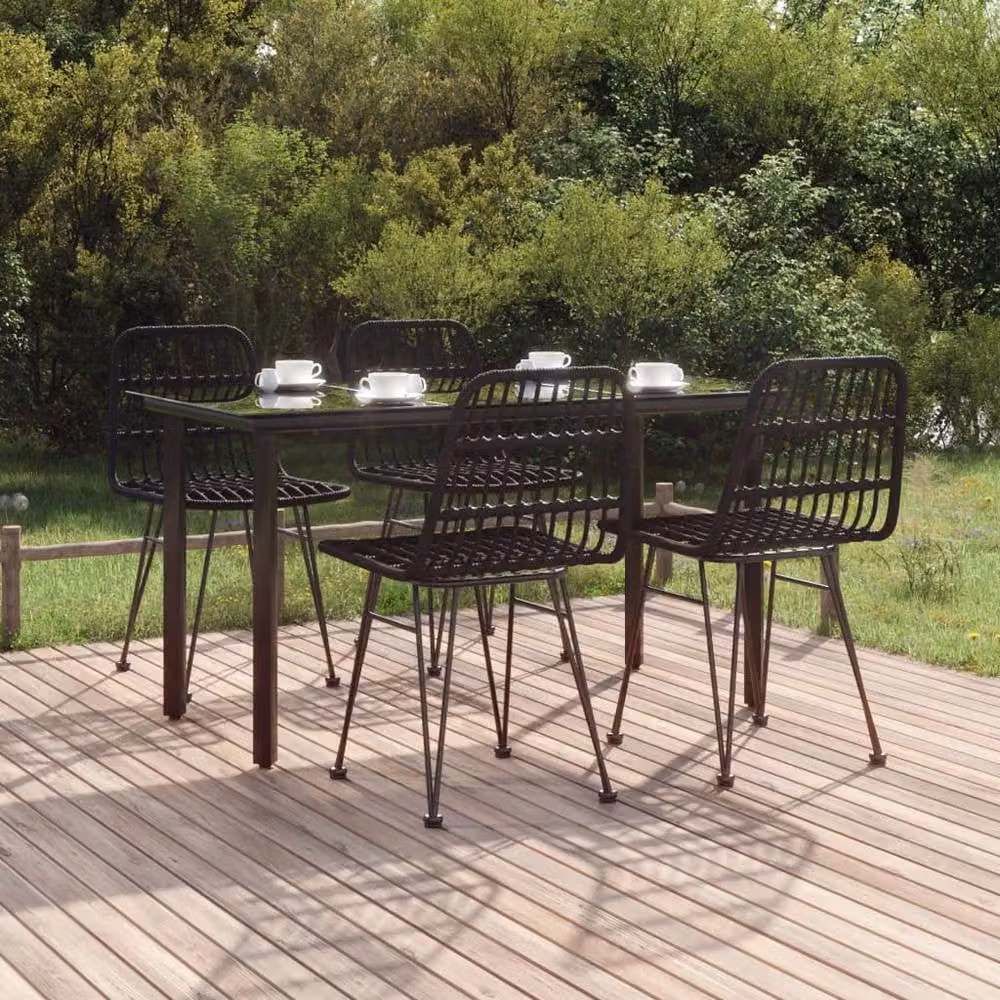 Berkfield Home Beautiful 5 Piece Black Poly Rattan Garden Dining Set – 1