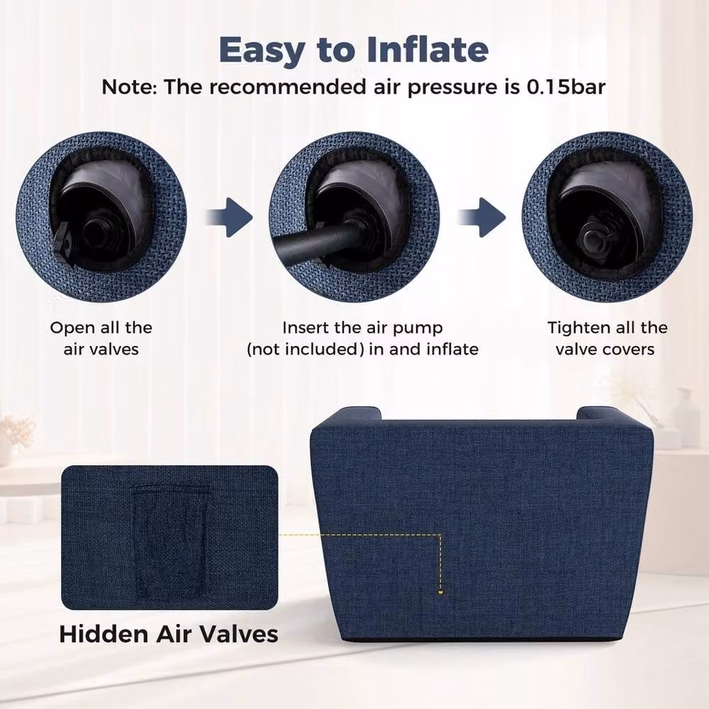 VOGREX Portable Inflatable Sofa with Detachable Cover in Dark Blue – 3