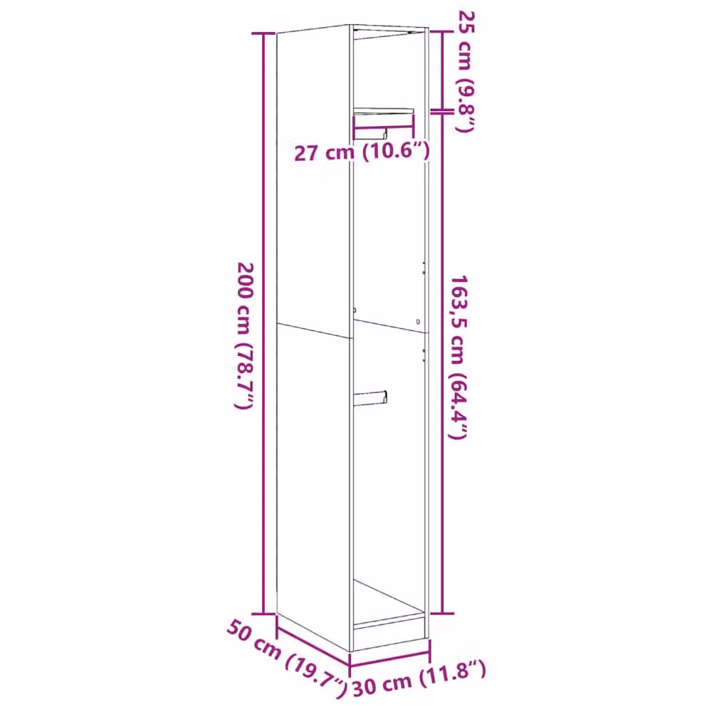 Berkfield Home Concrete Grey Wardrobe in Engineered Wood W/D/H: 30 x 50 x 200 cm – 2