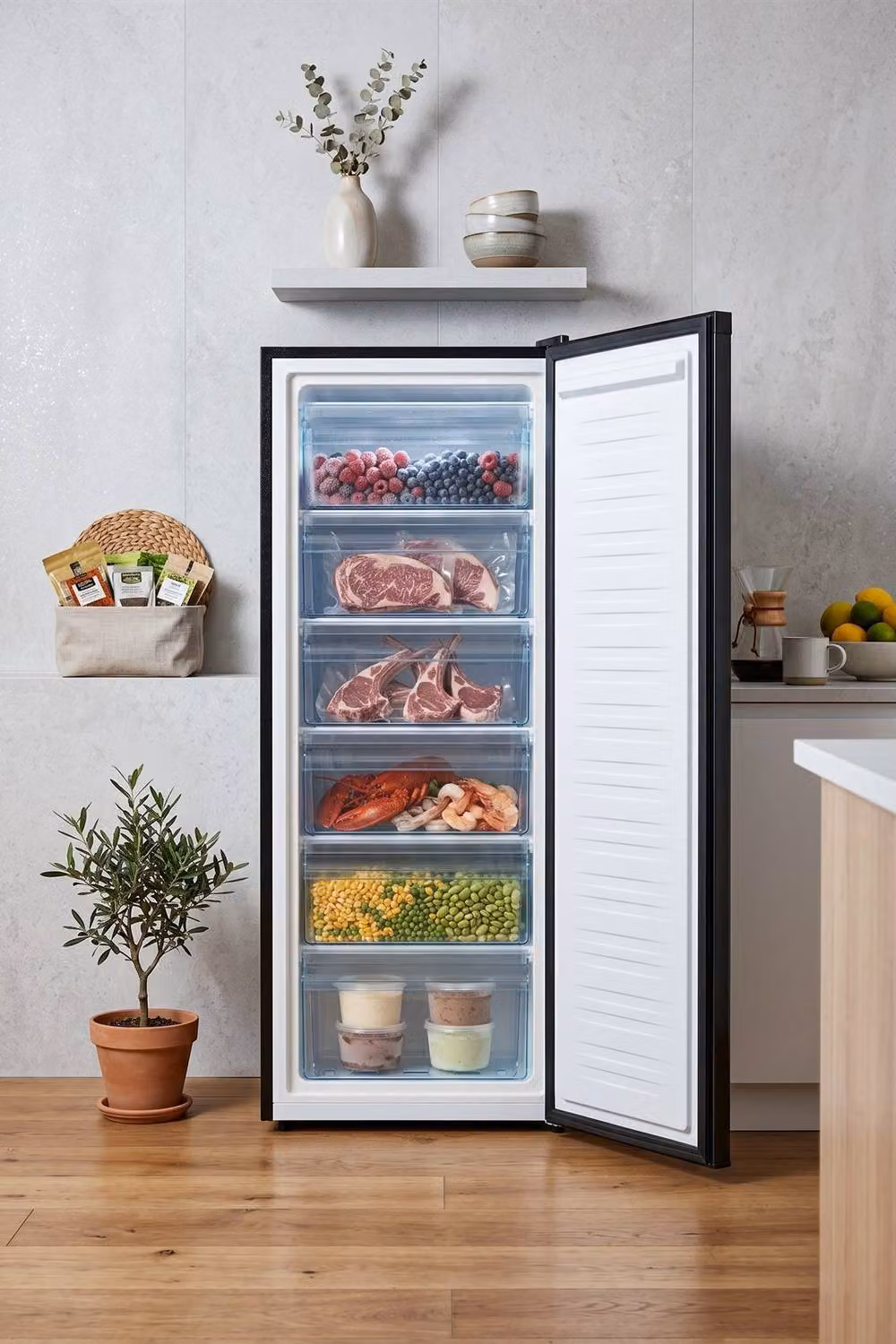 Living and Home 175L Upright Freestanding Freezer in Black – 3