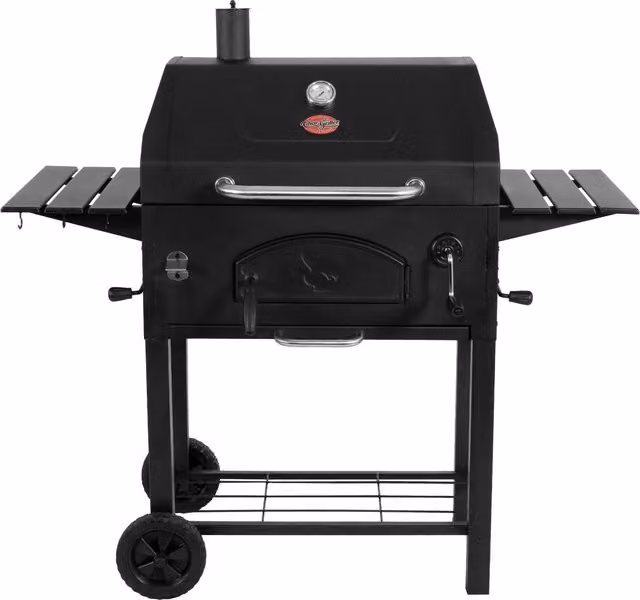 Char-Griller 30-inch Traditional Charcoal Grill in Black with Enamelled Steel and Cast Iron Details