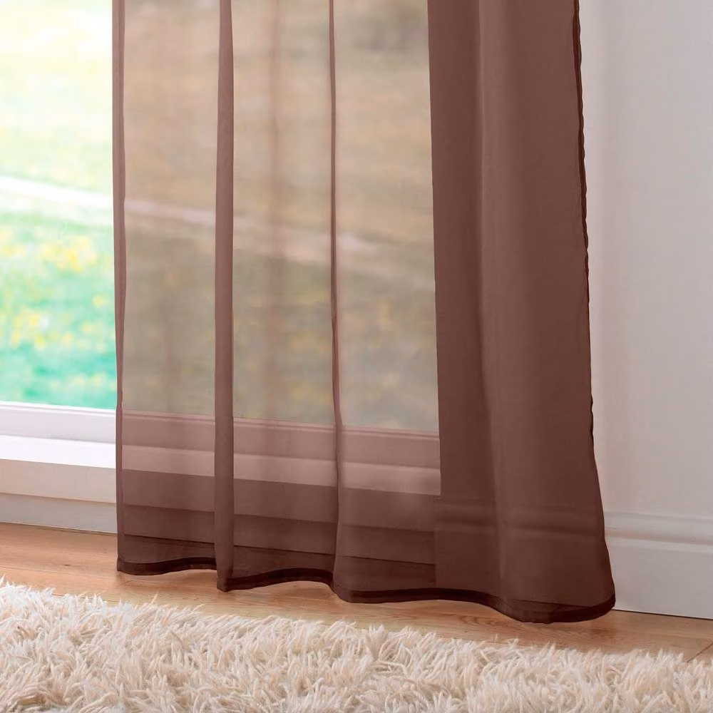Luxury Living Chocolate Brown Voile Tab Top Sheer Curtain Pair with Crystal Tie Backs, Width: 145 cm, Drop: 183 cm – 3