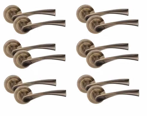 Golden Grace Astrid Design Door Handles in Antique Brass Finish, 6 Pairs – 1