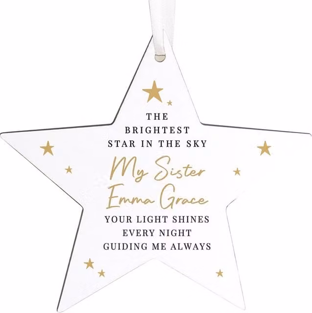 Personalised Memento Company White Wooden Christmas Memorial Star Hanging Ornament