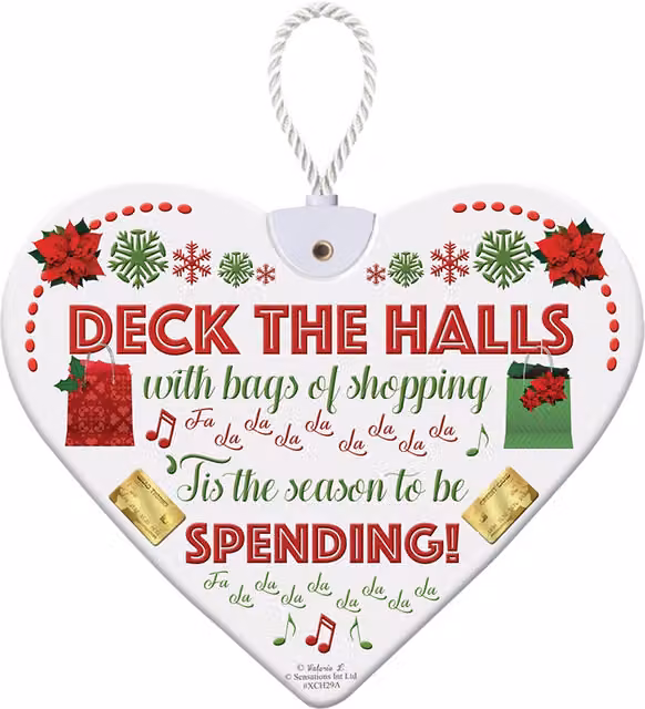 Sensations Christmas Hanging Ceramic Heart Pendant in Multicolour and White