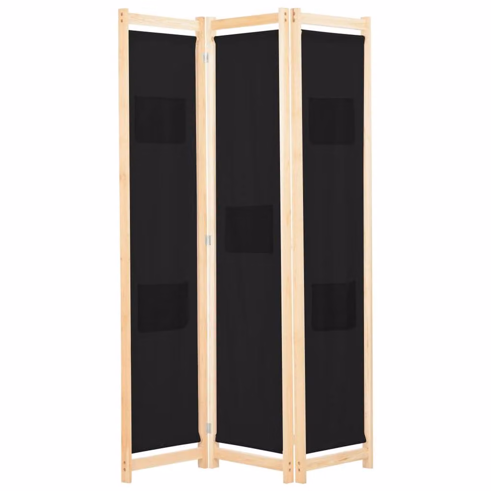 Berkfield Home Stylish 3-Panel Fabric Room Divider in Black, W/D/H: 120 x 4 x 170 cm – 2
