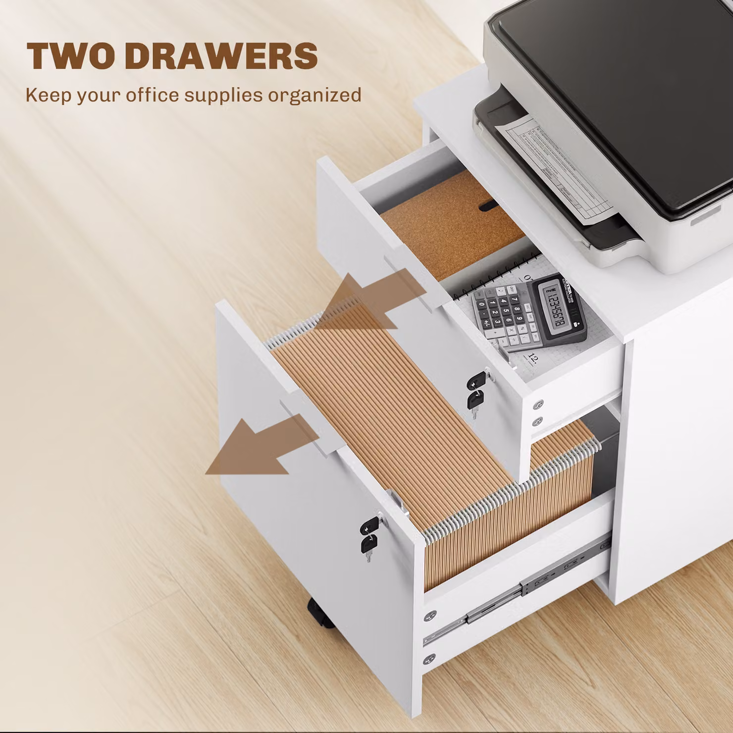 HOMCOM Two-Drawer Lockable Filing Cabinet in White – 3