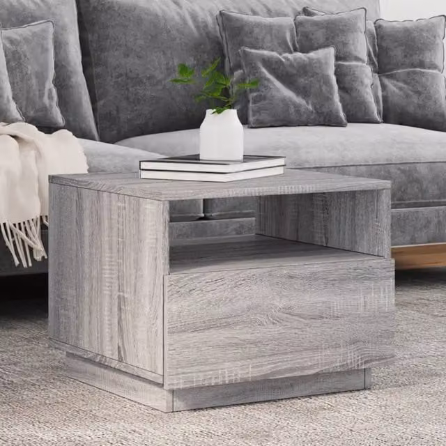Berkfield Home Modern Coffee Table with LED Lights in Grey Sonoma, W: 50 cm, D: 49 cm, H: 40 cm