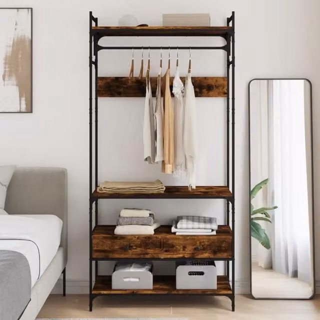 Berkfield Home Wardrobe with Integrated Drawers in Smoked Oak Brown, W/D/H: 89 x 39 x 184.5 cm – 1