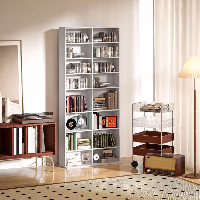 HOMCOM White Modern Blu-ray Storage Unit with Adjustable Shelves and Media Compartments for Home or Office