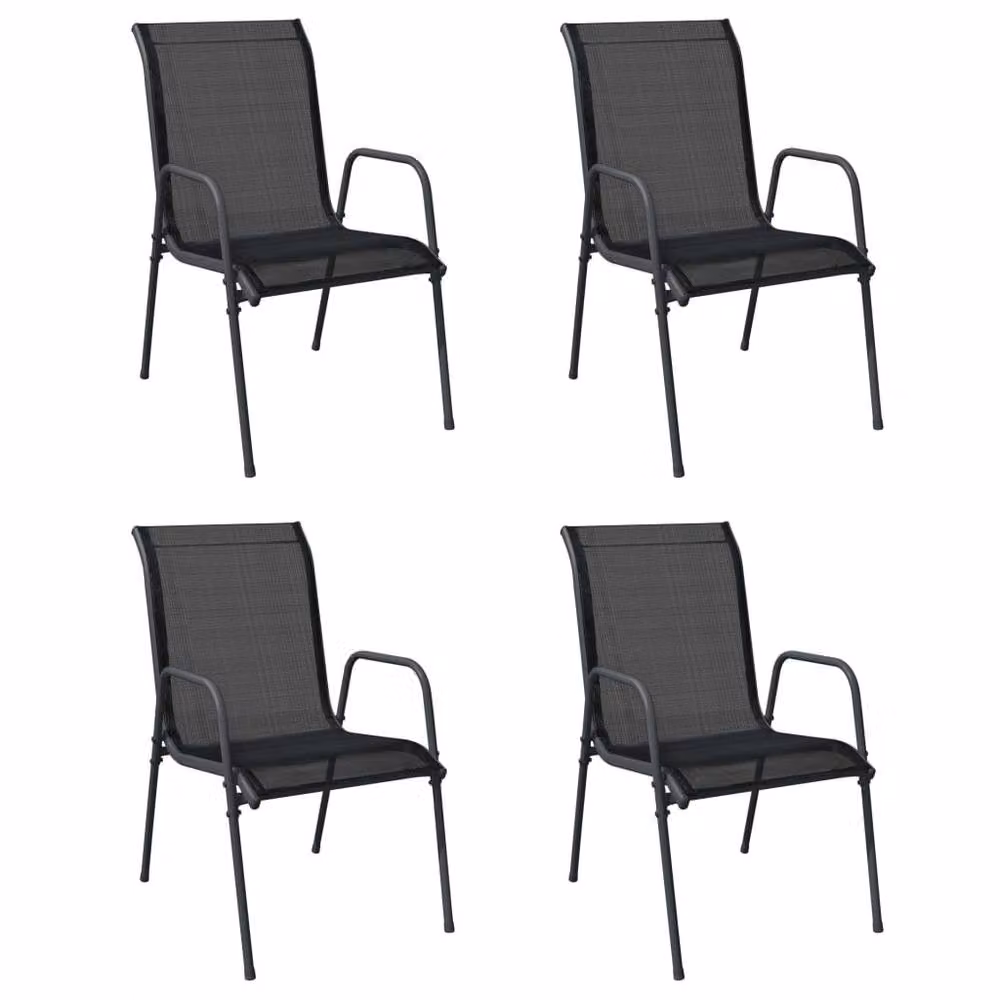 Berkfield Home Set of 4 Modern Black Steel and Textilene Garden Chairs – 2