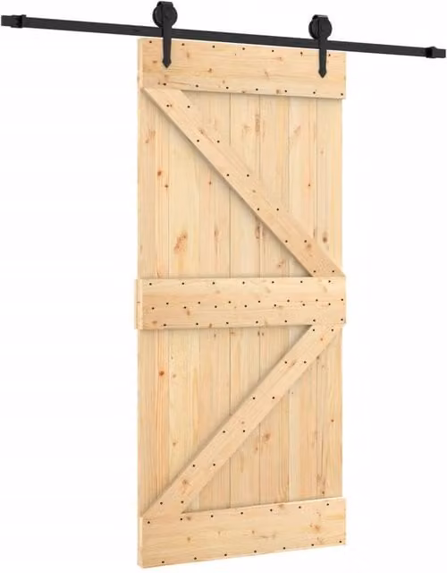 Berkfield Home Modern Sliding Door with Hardware Set, Solid Pine Wood in Light Brown, W: 95 cm, H: 210 cm