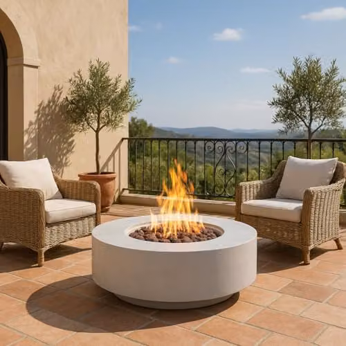 MDA Designs FUSION Gas Fire Pit with Eco-Stone Finish in Light Grey – 5