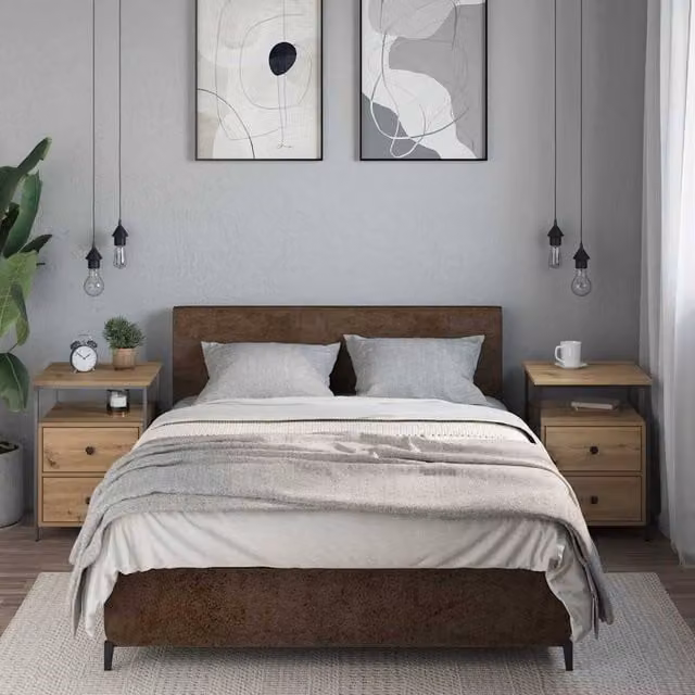 Berkfield Home Modern Bedside Cabinets, 2 Piece Set in Artisan Oak Brown, W/D/H: 44 x 45 x 60 cm