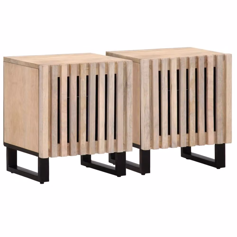 Berkfield Home Set of 2 Bedside Cabinets in Light Brown Solid Bleached Mango Wood, W: 40 cm, D: 34 cm, H: 46 cm – 2