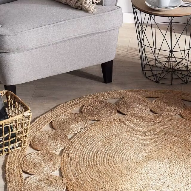 Wyld and Coco Beige Braided Jute Round Rug, Diameter: 120 cm – 1
