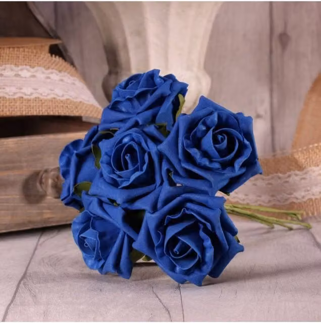 KDMD Pack of 3 Royal Blue Foam Tea Roses for Weddings – 1