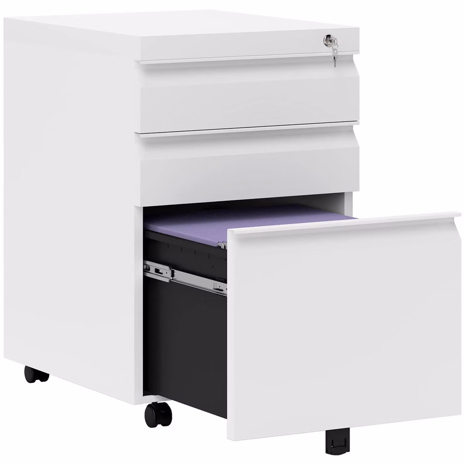 VINSETTO Mobile Vertical Metal File Cabinet with 3 Lockable Drawers in White – 2