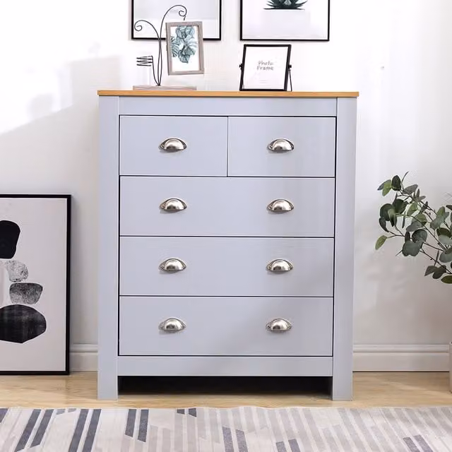 HMD Furniture 5 Drawer Chest of Drawers in Grey