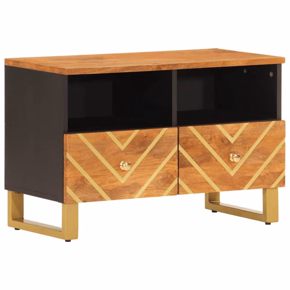 Berkfield Home Mango Wood TV Cabinet in Brown and Black, W: 70 cm, D: 33.5 cm, H: 46 cm – 3