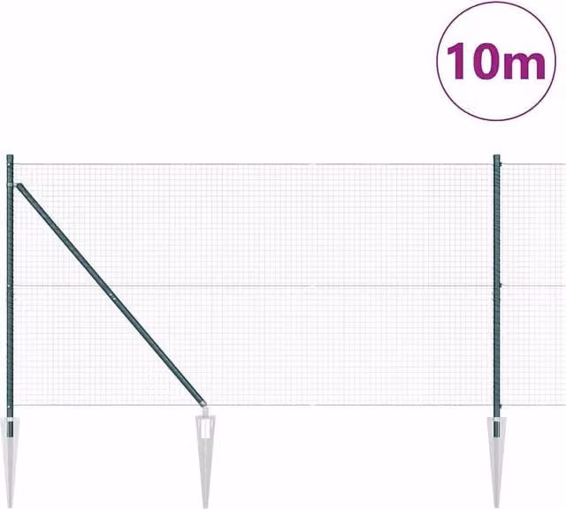 Berkfield Home Green PVC Coated Steel Welded Wire Fence with 7 In-Ground Spike Posts, H: 140 cm, W: 10 m – 1