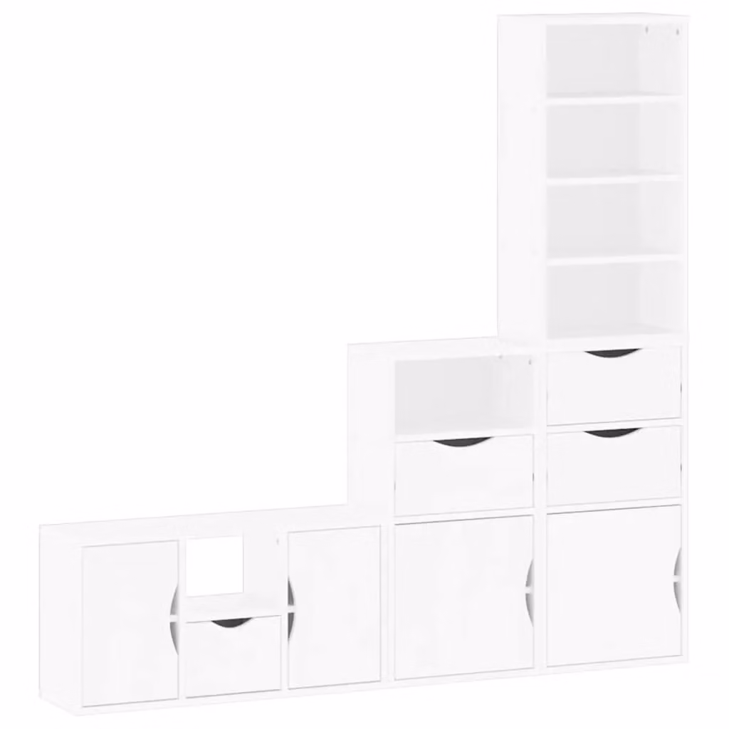 Berkfield Home ODDA 4 Piece White Solid Wood Pine TV Unit with Storage – 2