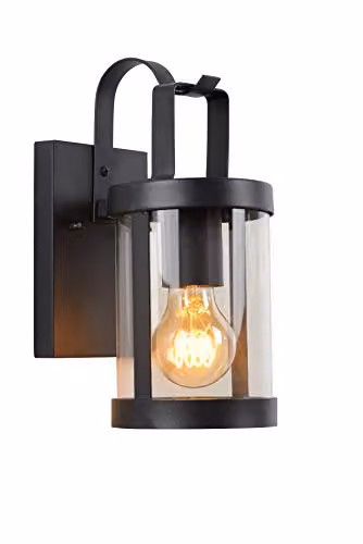 Lucide Lindelo Dimmable Modern Outdoor Wall Lantern in Black with Transparent Glass, IP23 – 1