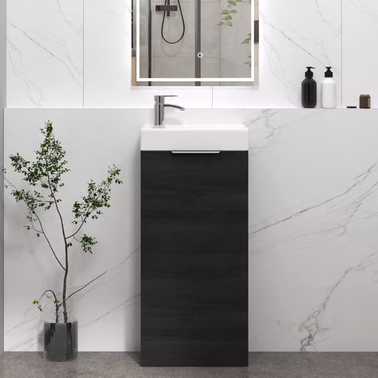 Royal Bathrooms Como 400mm Floor Standing Cloakroom Vanity Unit with Basin, Hale Black