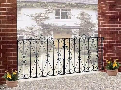 Burbage Iron Craft Regent Scroll Double Swing Driveway Gate, Black, W: 213.4 cm, H: 91.4 cm – 1