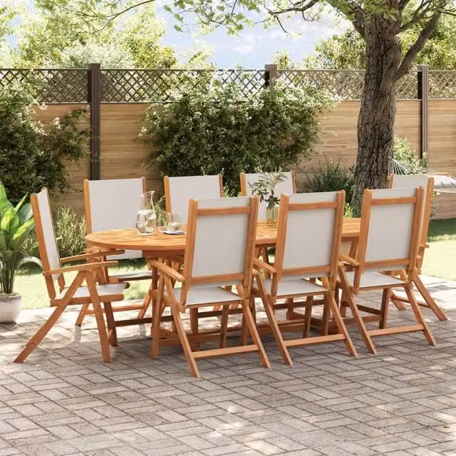 Berkfield Home Set of 8 Folding Garden Chairs in Brown Acacia Wood and Textilene – 1