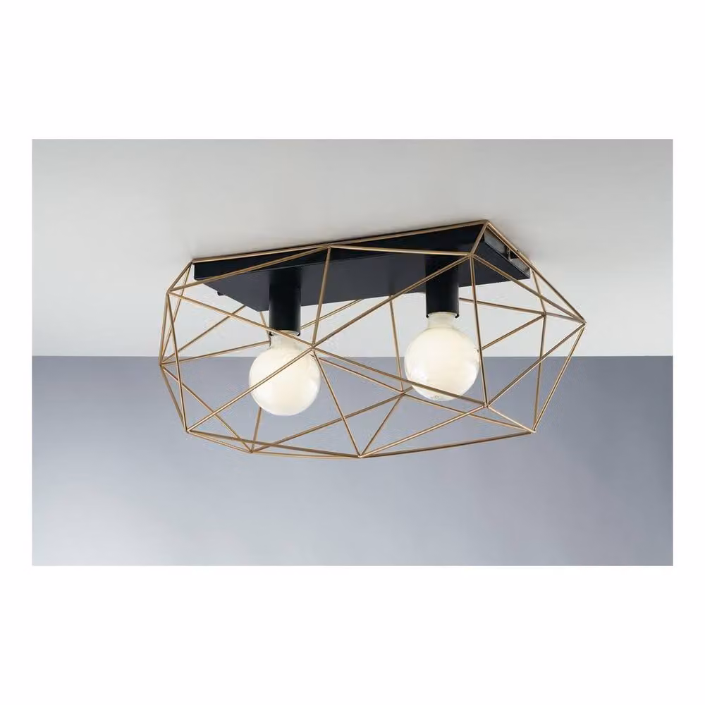 Netlighting ABRAXAS 2 Light Semi Flush Ceiling Light in Black and Gold/Brass, W: 60 cm, D: 30 cm, H: 26.5 cm – 2
