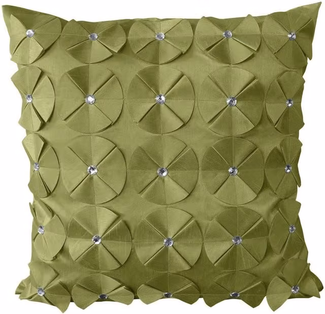 Intimates 3D Petal Detail with Gem Stud Square Silk Cushion in Lime Green, W/D/H: 56 x 56 x 1 cm