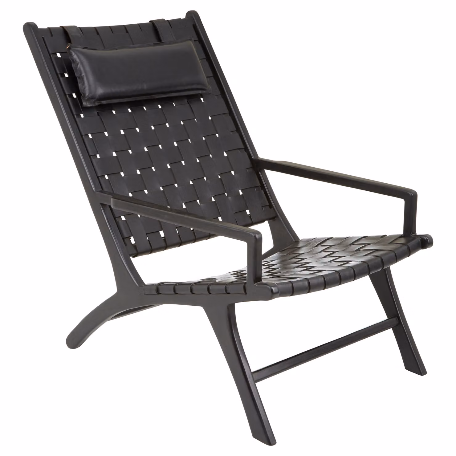 Orsina Grey Cow Leather Woven Lounge Accent Chair with Teak Wood Frame and Head Cushion – 3