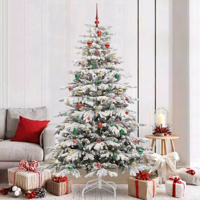 Berkfield Home Artificial Hinged Christmas Tree in White, Height: 210 cm