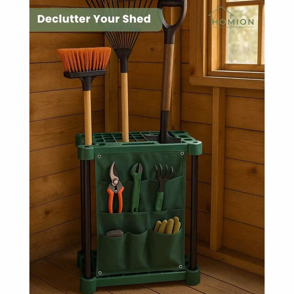 EONLION Garden Tool Storage Rack Holder with Pocket in Green, W: 100 cm, H: 200 cm – 2