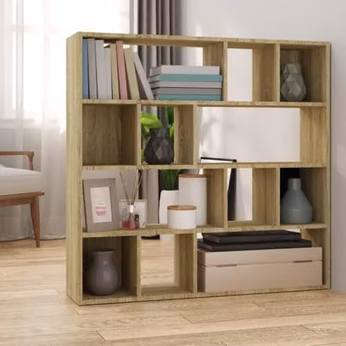 vidaXL Sonoma Oak Book Cabinet and Room Divider, Brown, W: 105 cm, D: 24 cm, H: 102 cm – 2