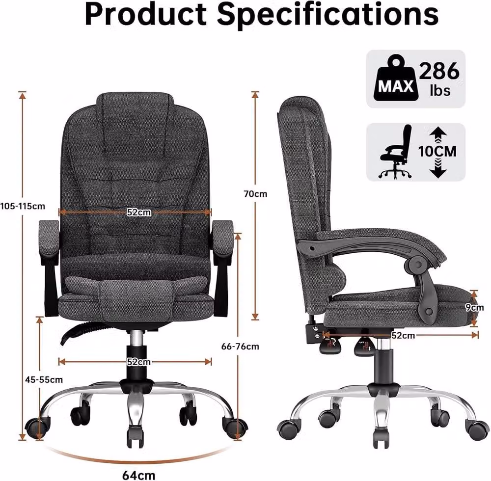 Gartistgo Ergonomic Fabric Executive Office Chair in Grey – 3