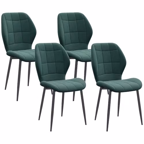 HOMCOM Set of 4 Modern Velvet Dining Chairs with Metal Legs in Dark Green – 1